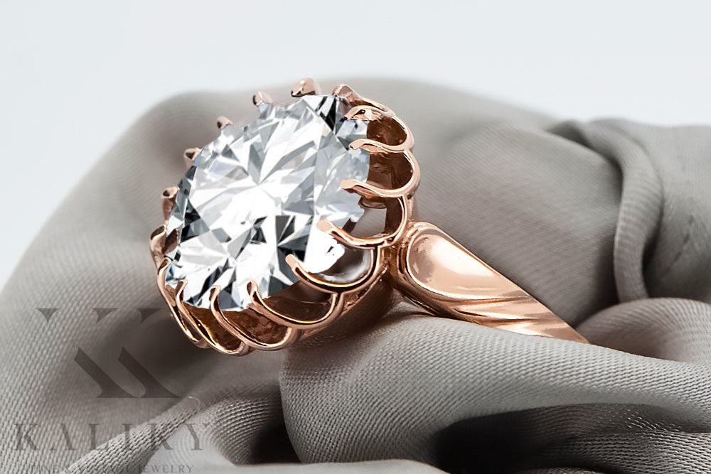 Vintage Zircon Ring in 14K Rose Gold (vrc035r-zi) — close-up of the hallmark on the inner band