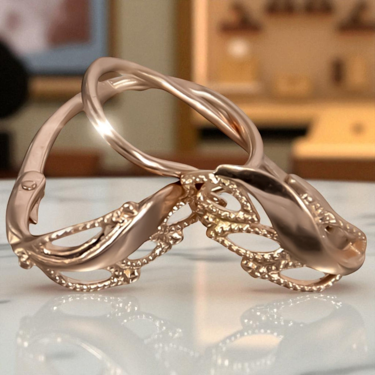 Vintage Leaf Earrings in 14K Rose Gold (ven092)