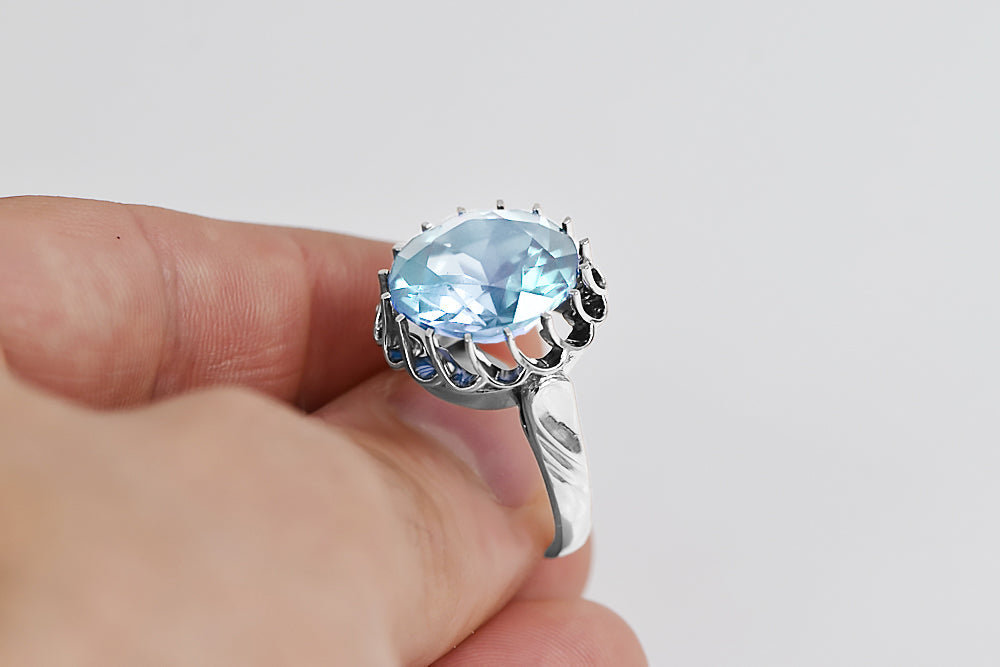 Vintage Aquamarine Craft Ring in Sterling Silver (vrc035s-aq) — full view of the piece