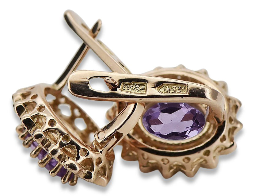 Vintage Amethyst Earrings in 14K Rose Gold (vec125r-am) — back view with the clasp