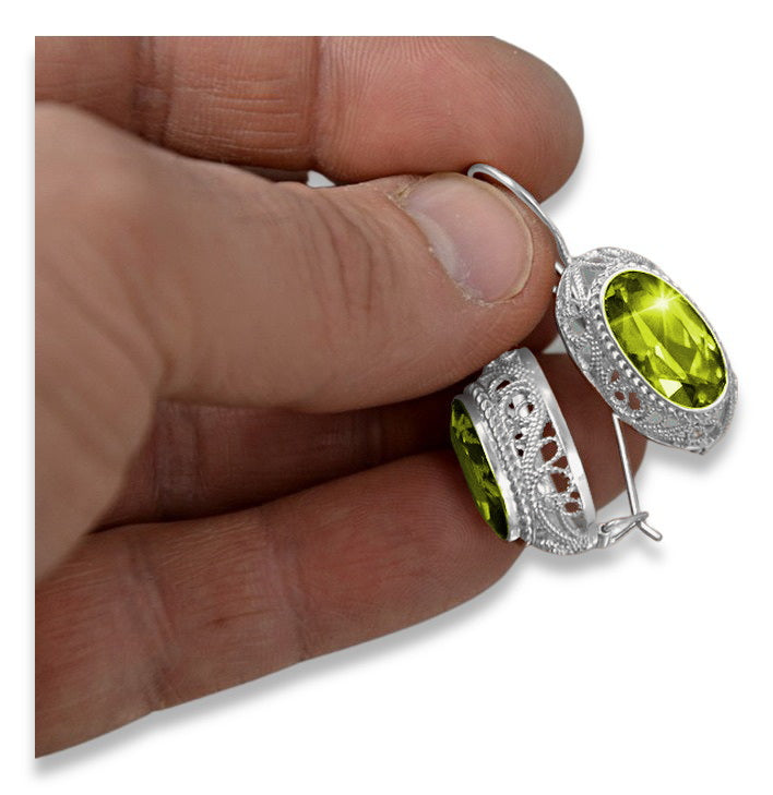 Vintage Yellow Peridot Earrings in Sterling Silver (vec023s-yp) — full view of the piece