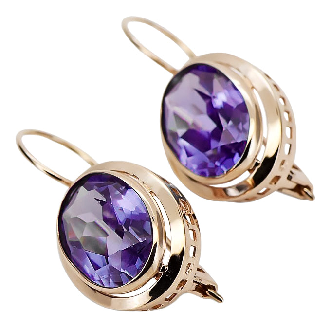 Vintage Alexandrite Earrings in 14K Rose Gold (vec114r-ax) — full view of the piece