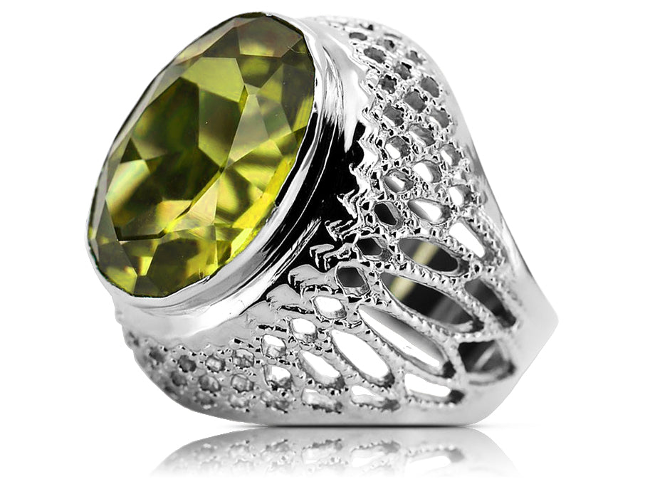 Vintage Yellow Peridot Ring in Sterling Silver (vrc089s-yp)