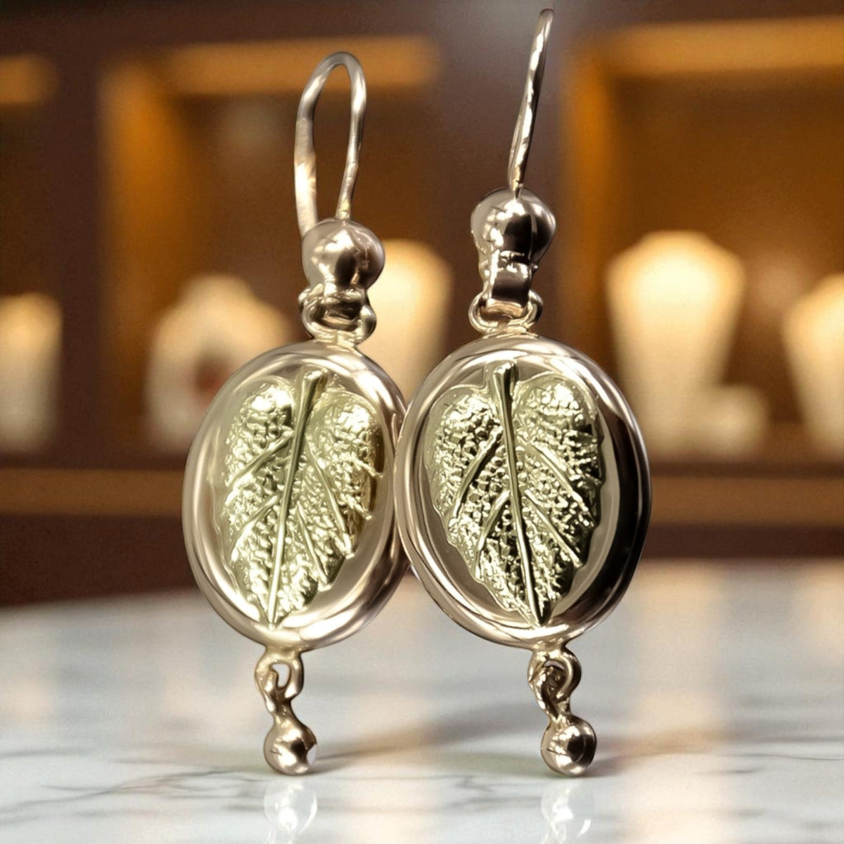 Vintage Leaf Earrings in 14K Rose Gold (ven045)