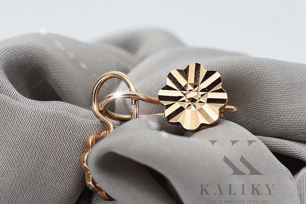 Vintage Flower Earrings in 14K Rose Gold (ven163) — view 6