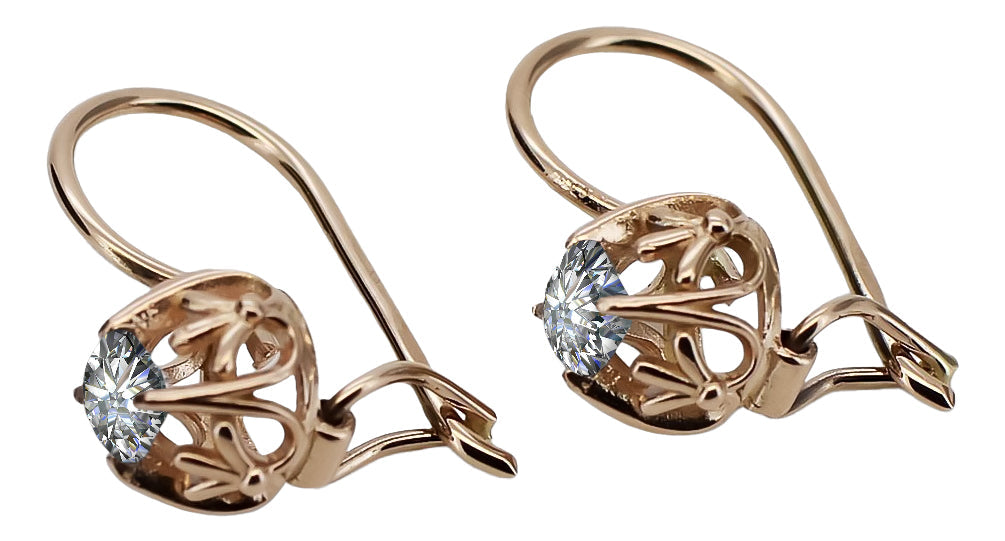 Vintage Zircon Craft Earrings in 14K Rose Gold (vec145r-zi) — close-up of the stone and setting