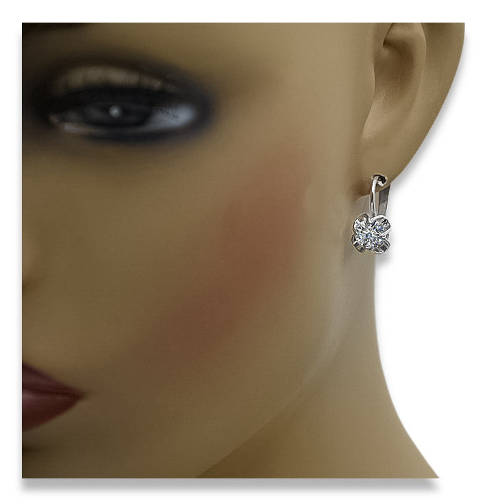 Vintage Zircon Earrings in 14K Rose Gold (vec018s-zi) — close-up of the stone and setting