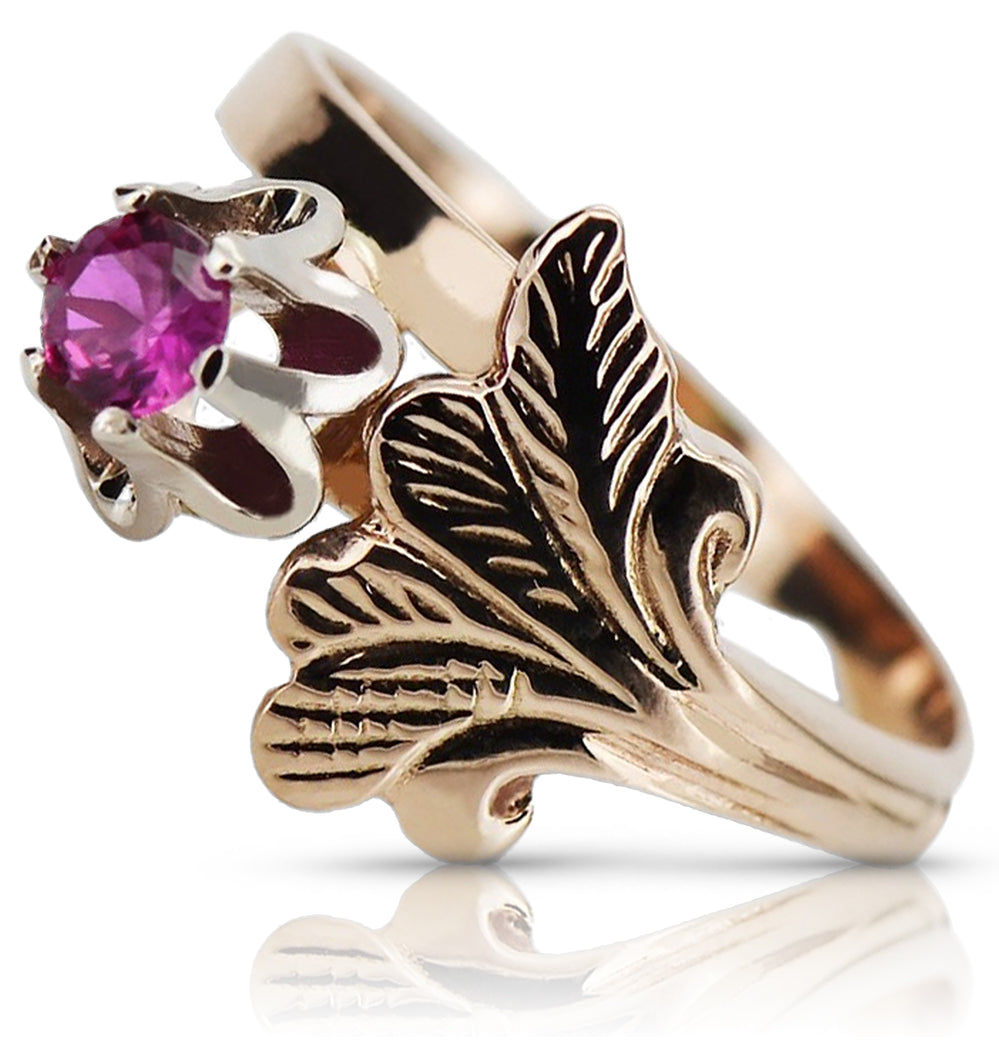 Vintage Amethyst Ring in 14K Rose Gold (vrc169r-am) — worn on the neckline, showing the drape