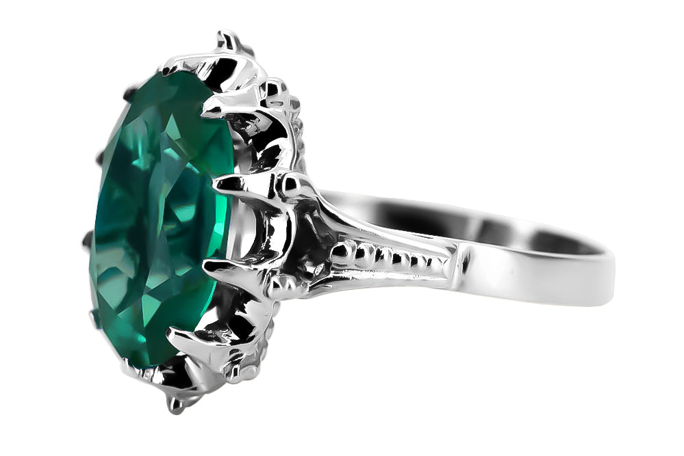 Vintage Emerald Ring in Sterling Silver (vrc079s-em) — side view showing the setting