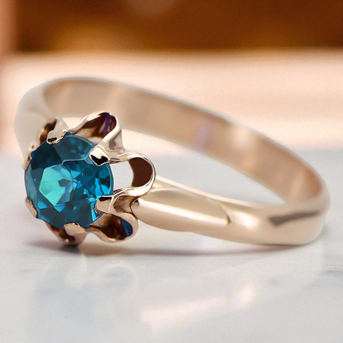 Vintage Aquamarine Ring in 14K Rose Gold (vrc094r-aq)