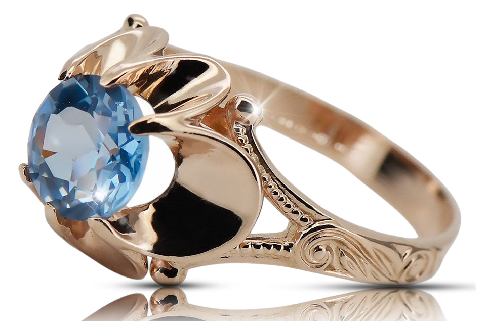 Vintage Aquamarine Ring in 14K Rose Gold (vrc377r-aq) — worn on the neckline, showing the drape