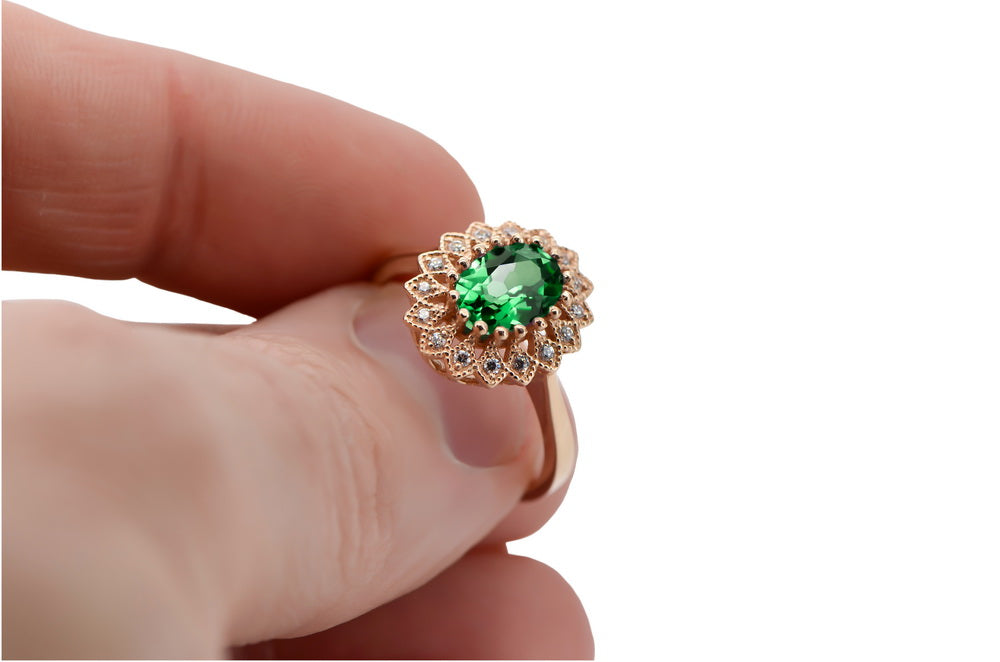 Vintage Emerald Ring in 14K Rose Gold (crc012r-em) — full view of the piece