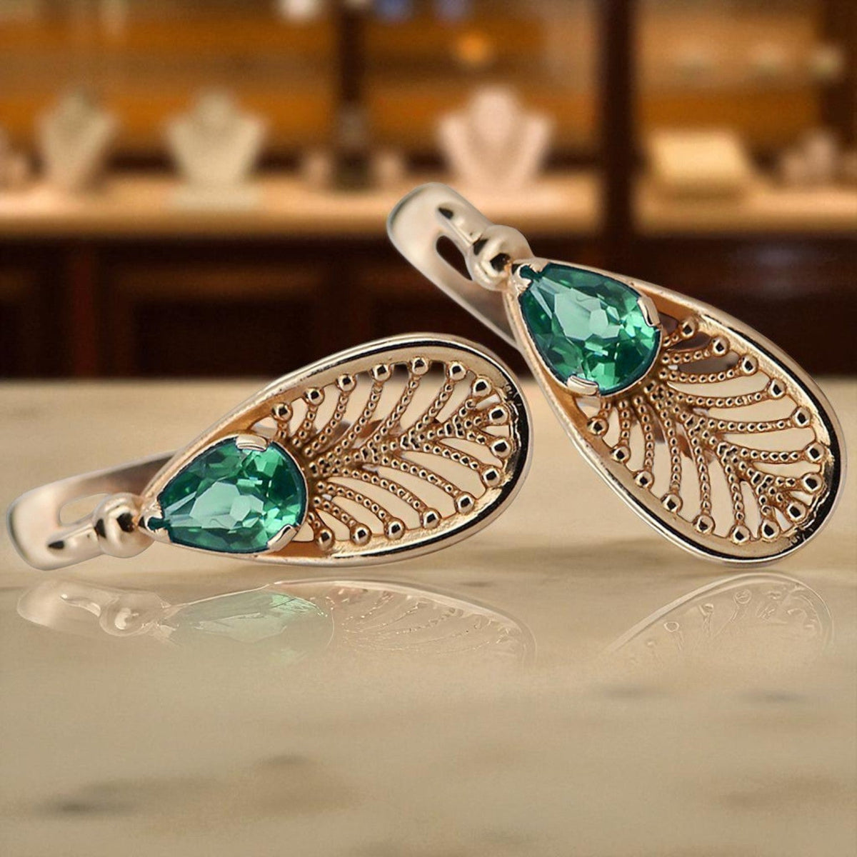 Vintage Emerald Earrings in 14K Rose Gold (vec067r-em)