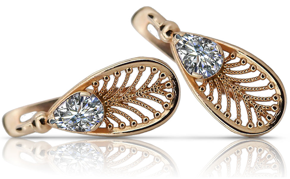 Vintage Zircon Zircone Earrings in 14K Rose Gold (vec067r-zi) — full view of the piece