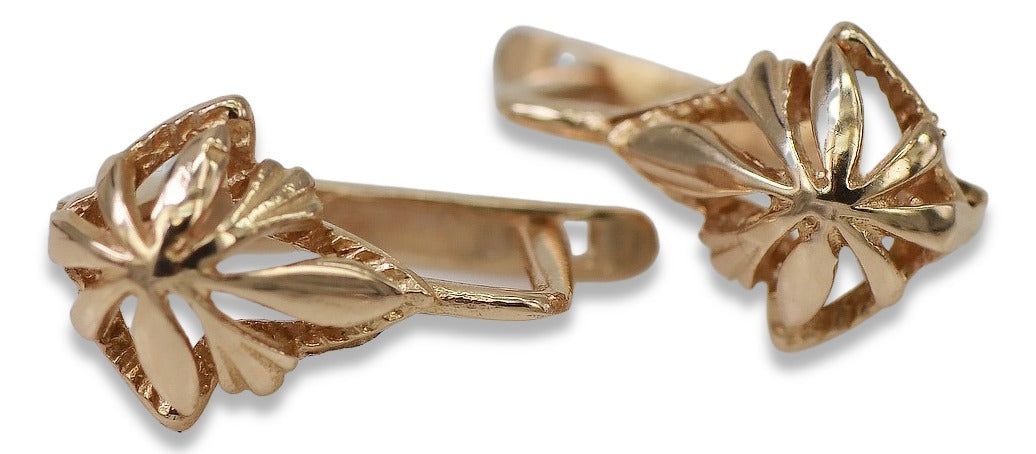 Vintage Leaf Earrings in 14K Rose Gold (ven137) — view 4