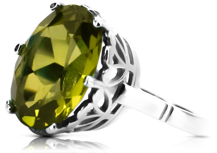 Vintage Yellow Peridot Ring in Sterling Silver (vrc130s-yp)