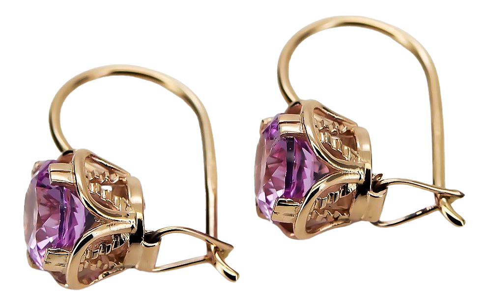 Vintage Amethyst Earrings in 14K Rose Gold (vec029r-am) — back view with the clasp