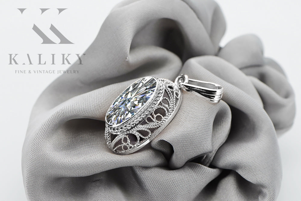 Vintage Zircon Zircone Pendant in Sterling Silver (vpc014s-zi) — close-up of the hallmark on the inner band