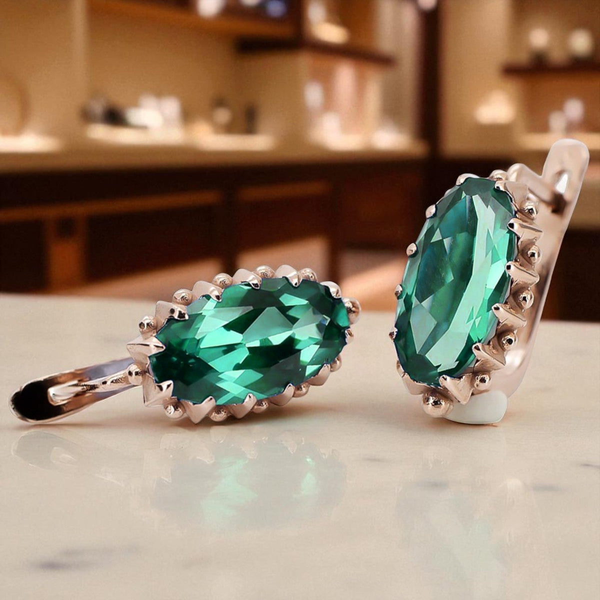 Vintage Emerald Earrings in 14K Rose Gold (vec174r-em)