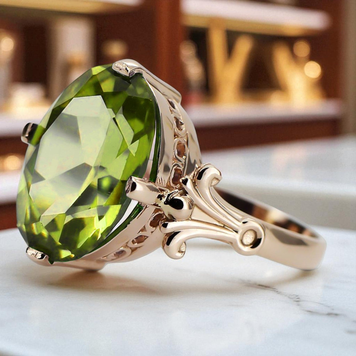 Vintage Yellow Peridot Ring in 14K Rose Gold (vrc369r-yp)