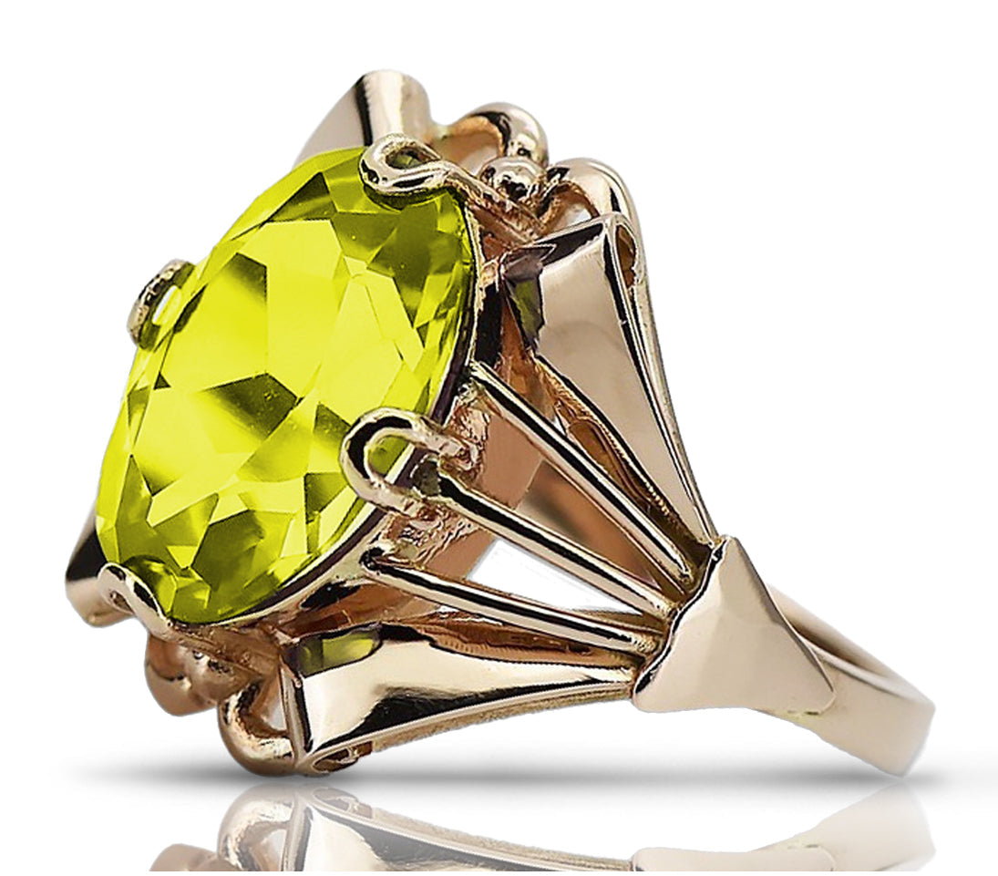 Vintage Yellow Peridot Ring in 14K Rose Gold (vrc015r-yp) — full view of the piece