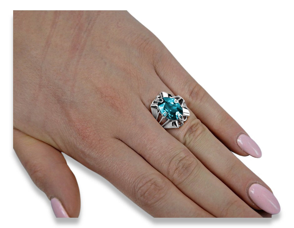 Vintage Aquamarine Ring in Sterling Silver (vrc015s-aq) — side view showing the setting