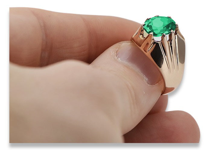 Vintage Emerald Ring in 14K Rose Gold (vrc016r-em) — close-up of the hallmark on the inner band