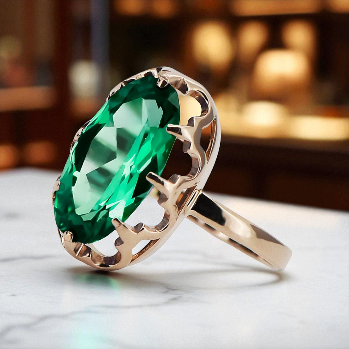 Vintage Emerald Ring in 14K Rose Gold (vrc253r-em)