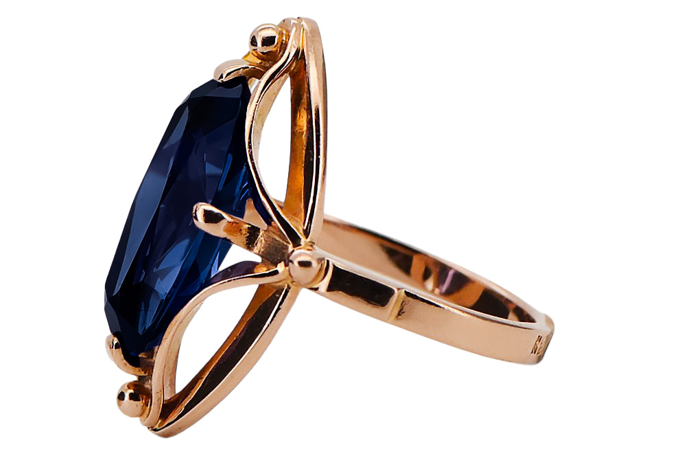 Vintage Sapphire Ring in 14K Rose Gold (vrc047r-sp) — close-up of the hallmark on the inner band