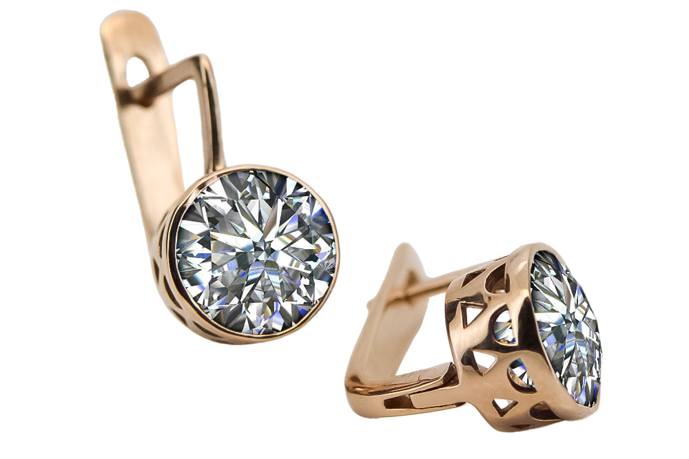Vintage Zircon Zircone Earrings in 14K Rose Gold (vec107r-zi) — close-up of the stone and setting