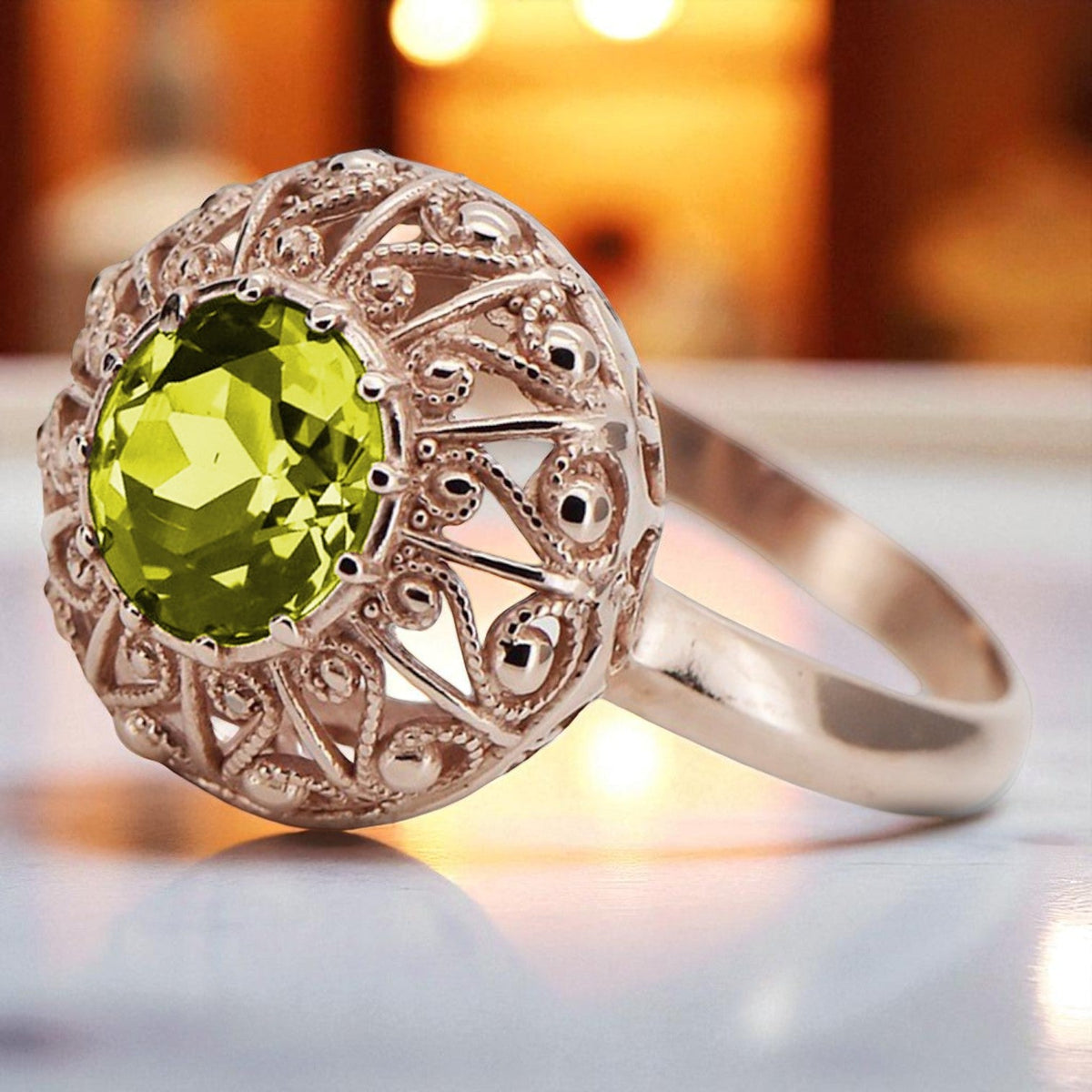 Vintage Yellow Peridot Ring in 14K Rose Gold (vrc059r-yp)