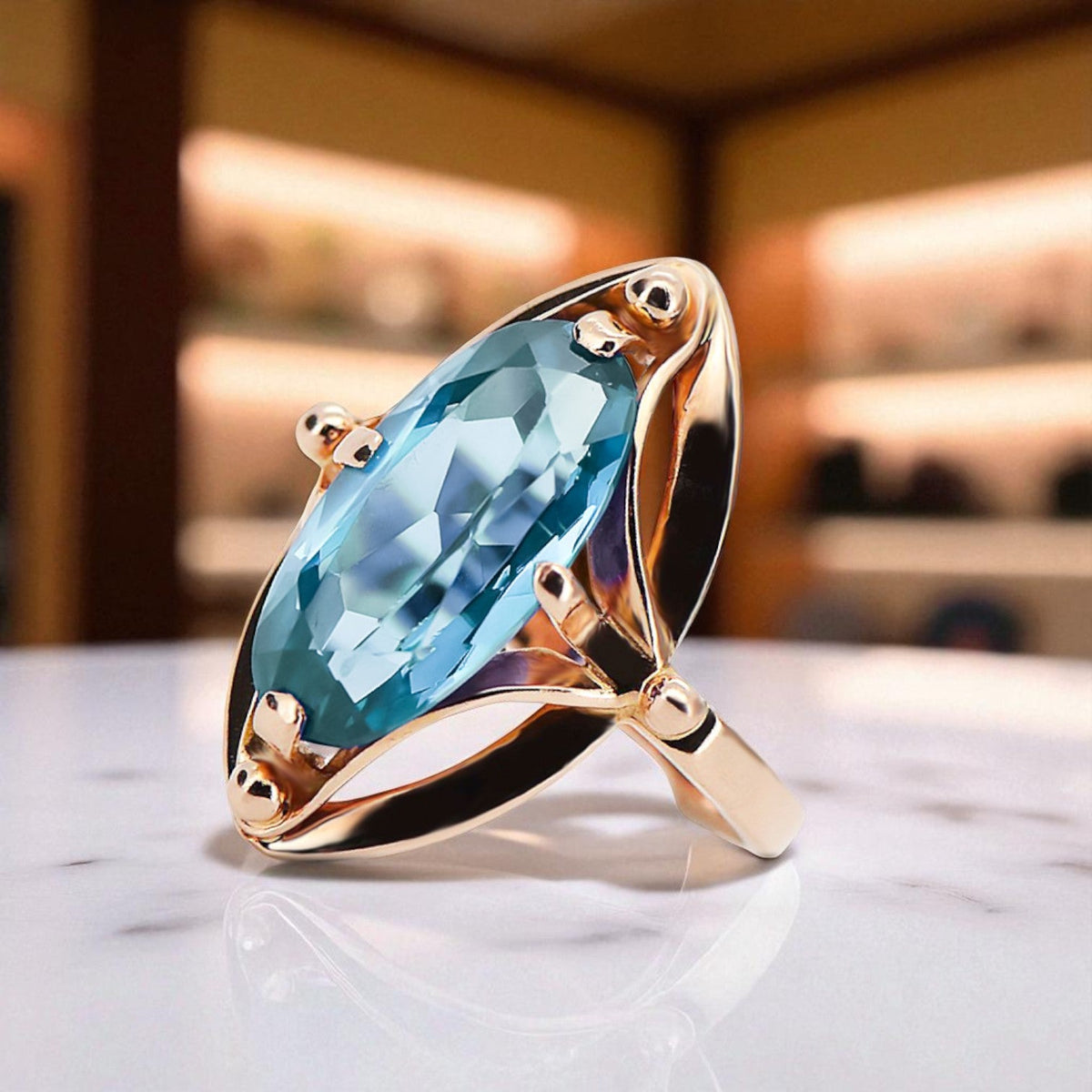 Vintage Aquamarine Ring in 14K Rose Gold (vrc047r-aq)