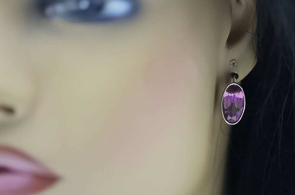 Vintage Amethyst Earrings in Sterling Silver (vec001s-am) — full view of the piece