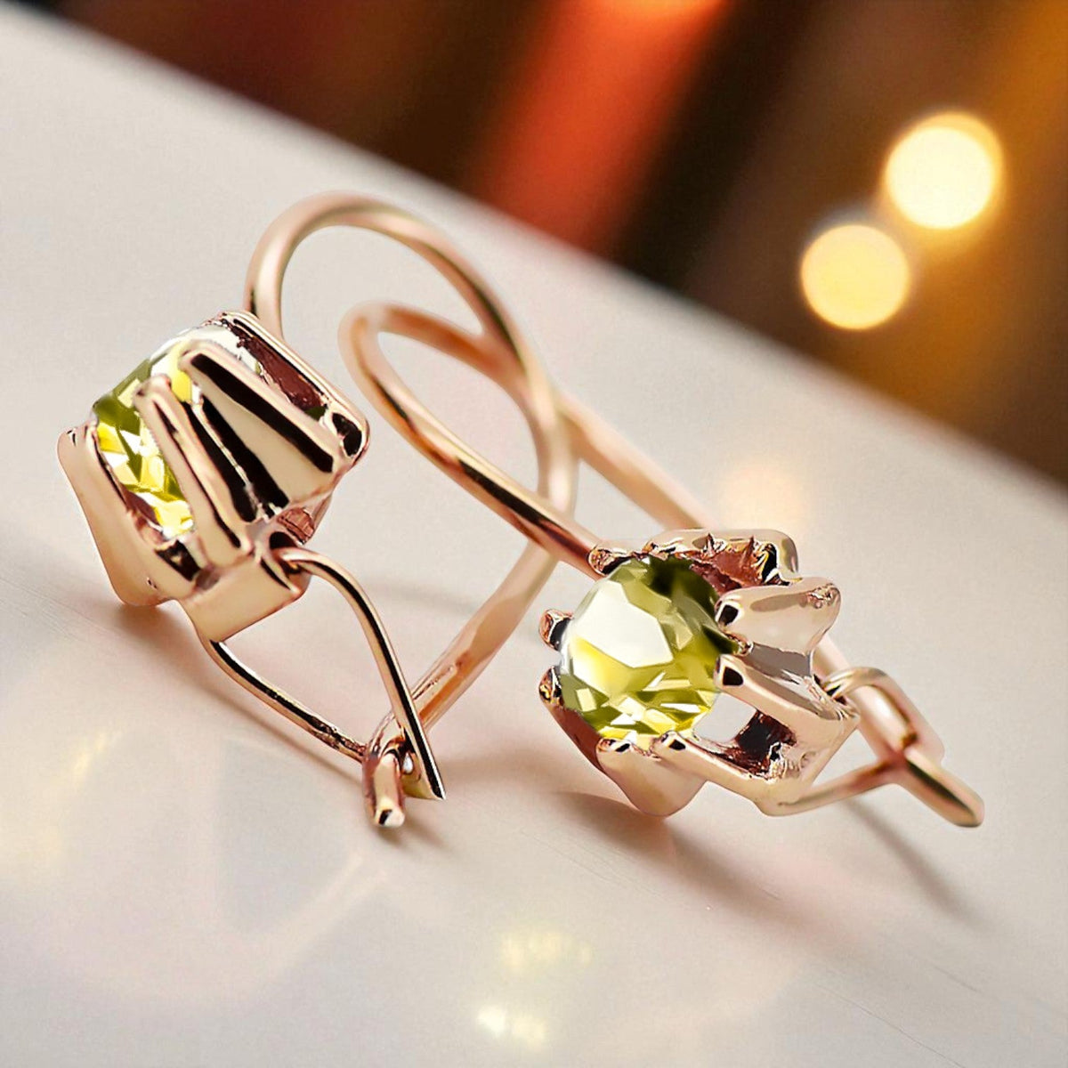 Vintage Yellow Peridot Earrings in 14K Rose Gold (vec053r-yp)