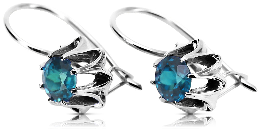 Vintage Alexandrite Aquamarine Earrings in Sterling Silver (vec092s-aq) — worn on the hand, showing profile