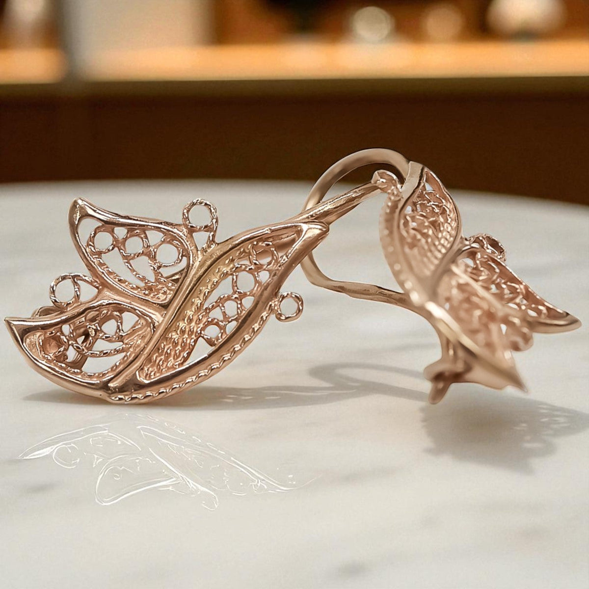Vintage Leaf Earrings in 14K Rose Gold (ven104)