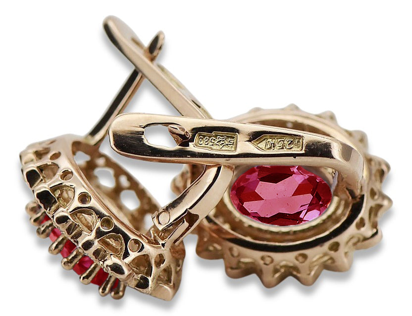 Vintage Ruby Earrings in 14K Rose Gold (vec125r-rb) — close-up of the hallmark on the inner band
