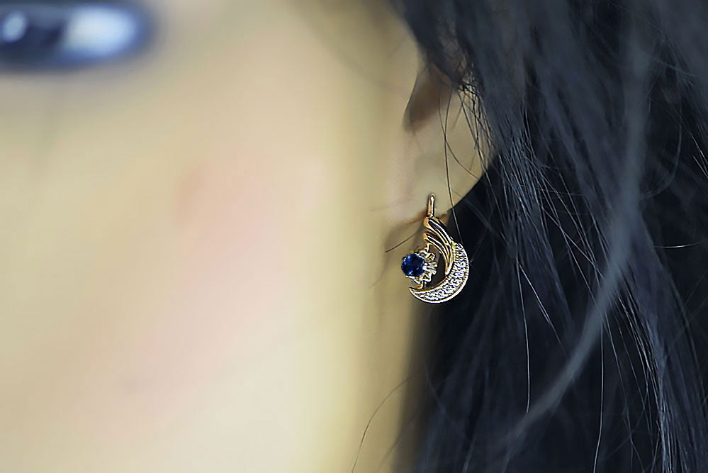 Vintage Sapphire Earrings in 14K Rose & White Gold (vec093rw-sp) — full view of the piece