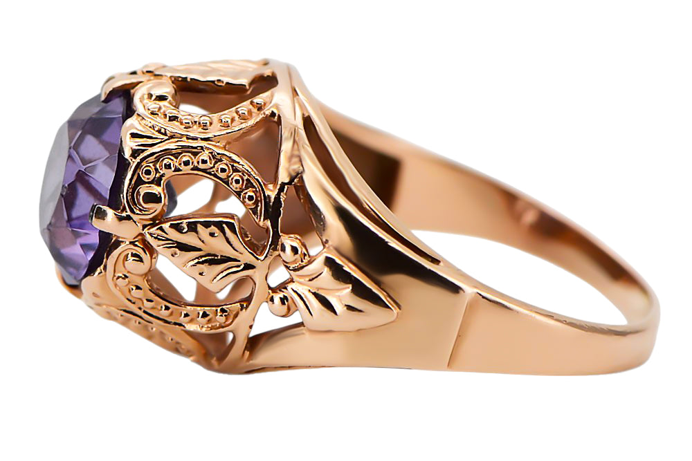 Vintage Alexandrite Ring in 14K Rose Gold (vrc080r-ax) — worn on the hand, showing profile