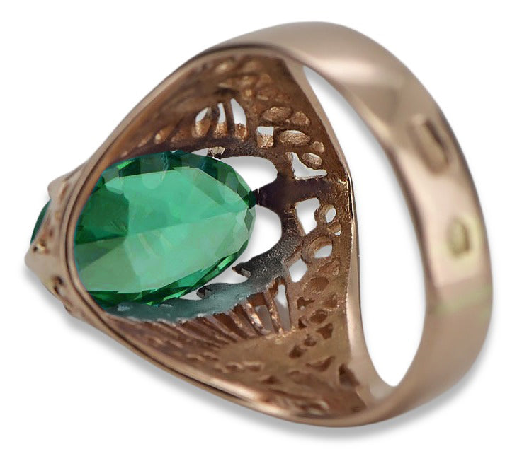 Vintage Emerald Ring in 14K Rose Gold (vrc020r-em) — worn on the hand, showing profile