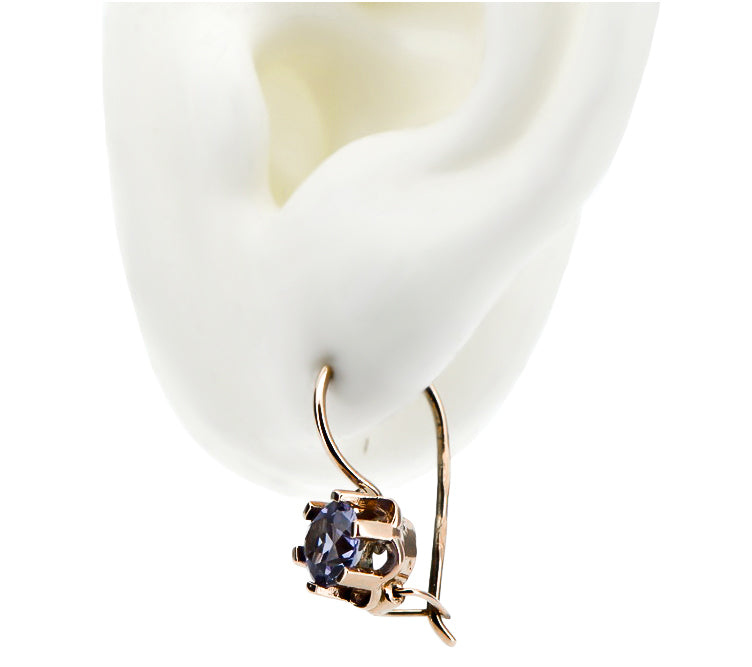 Vintage Alexandrite Aleksandrite Earrings in 14K Rose Gold (vec019r-ax) — side view showing the setting