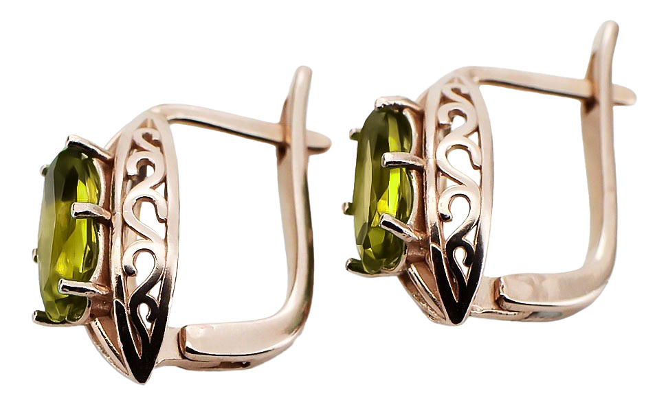 Vintage Yellow Peridot Earrings in 14K Rose Gold (vec141r-yp) — back view with the clasp