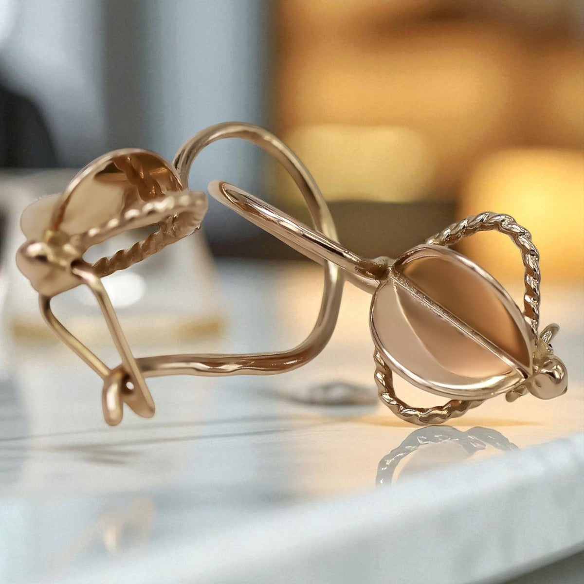 Vintage Leaves Earrings in 14K Rose Gold (ven068)