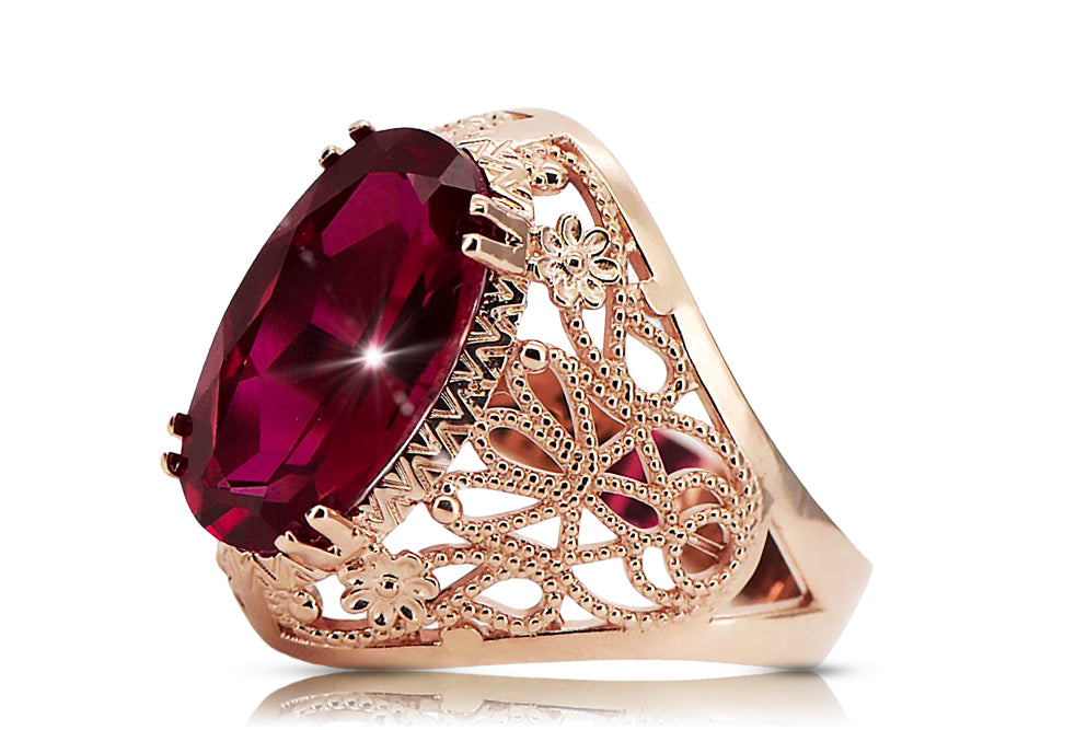 Vintage Ruby Ring in 14K Rose Gold (vrc074r-rb) — back view with the clasp