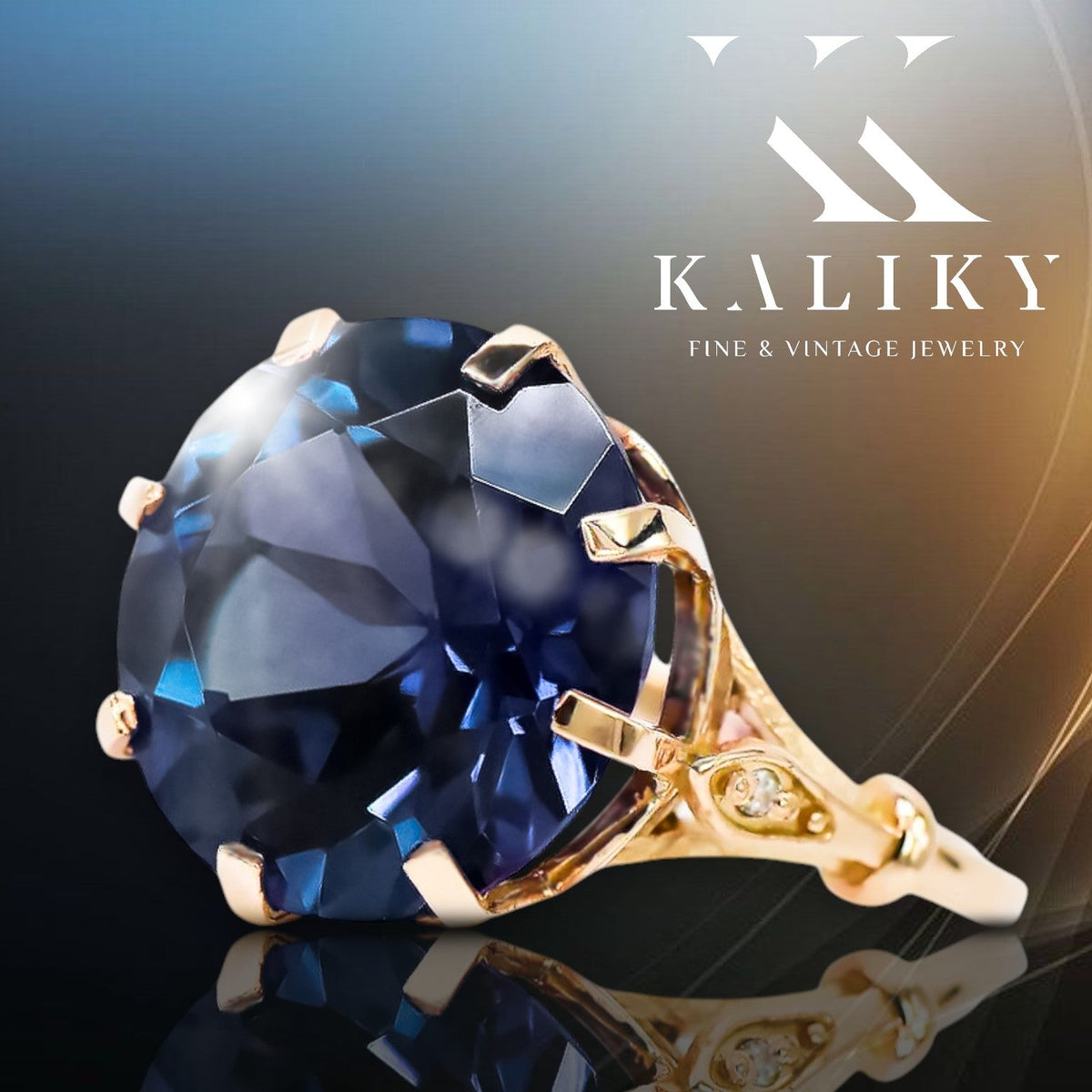 Vintage Sapphire Ring in 14K Rose Gold (vrc073r-sp) — close-up of the stone and setting