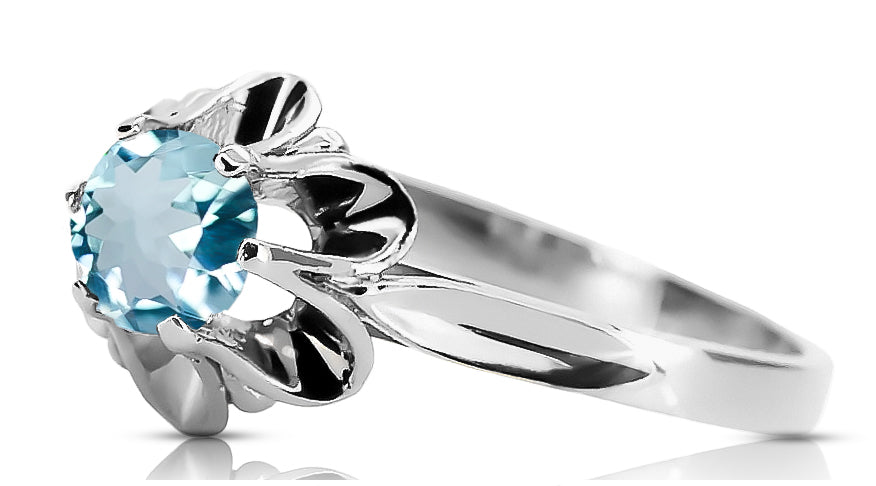 Vintage Aquamarine Ring in Sterling Silver (vrc004s-aq) — worn on the hand, showing profile