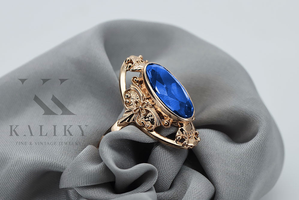Vintage Sapphire Ring in 14K Rose Gold (vrc014r-sp) — full view of the piece