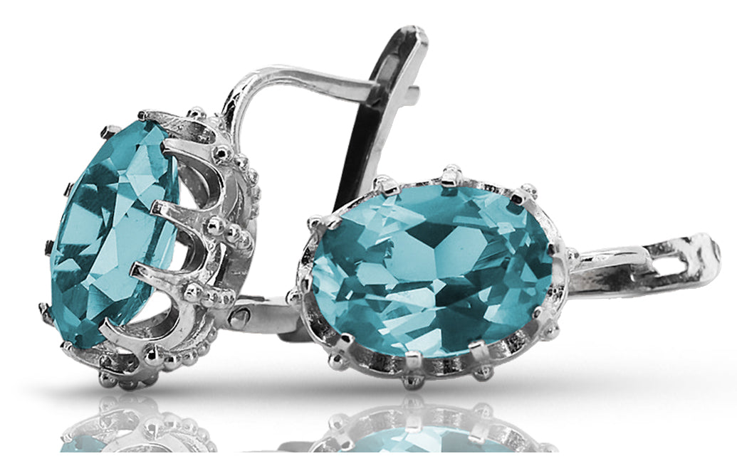 Vintage Aquamarine Earrings in Sterling Silver (vec079s-aq) — side view showing the setting