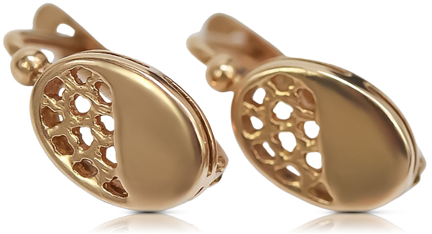 Vintage Oval Earrings in 14K Rose Gold (ven123) — full view of the piece
