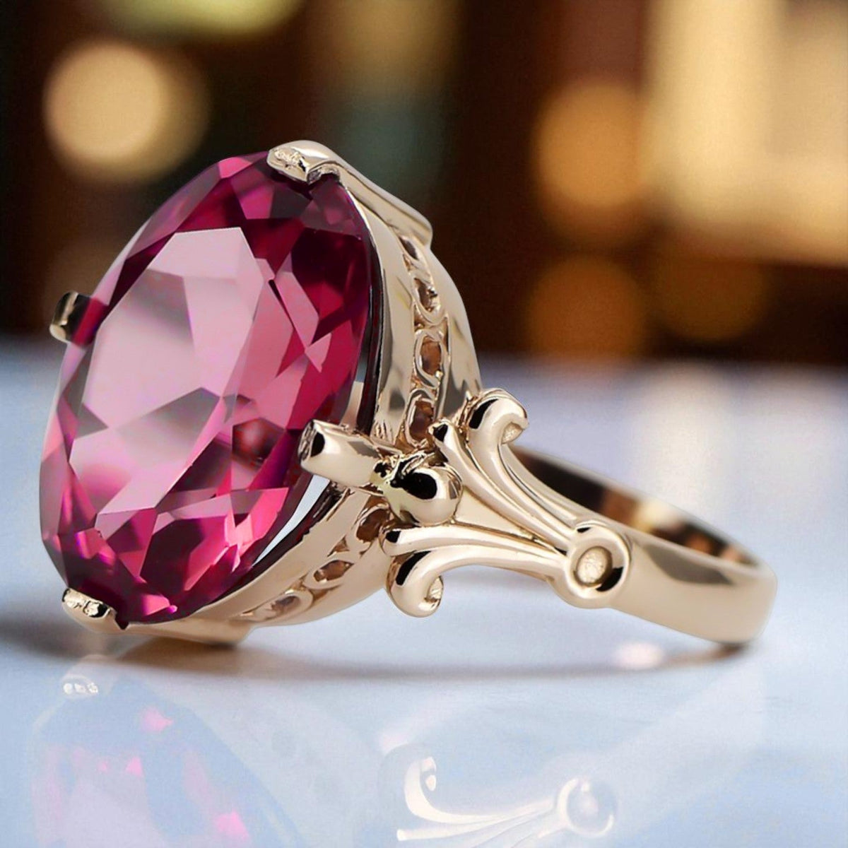 Vintage Ruby Ring in 14K Rose Gold (vrc369r-rb)